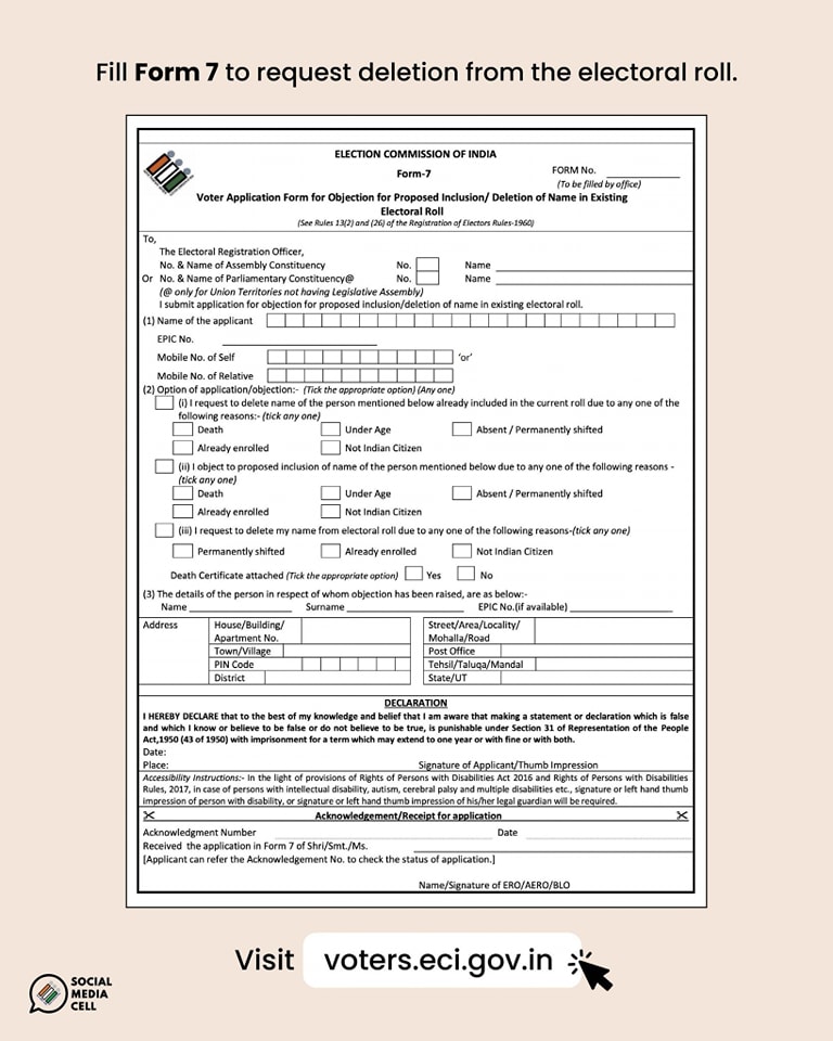 किसी भी नागरिक को मतदाता बनने के एक फॉर्म 6 भरना होता है।